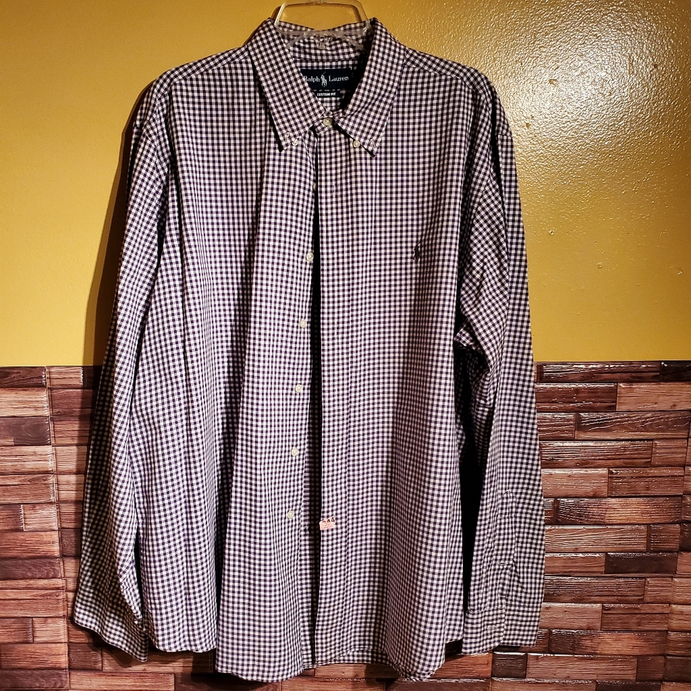 Men's Ralph Lauren Custom Fit Long Sleeved Button Up Shirt XXL Purple Plaid